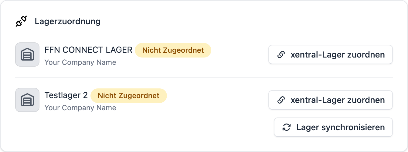 Karte „Lagerzuordnung" in den Lagerbestand-Einstellungen eines Verkaufskanals