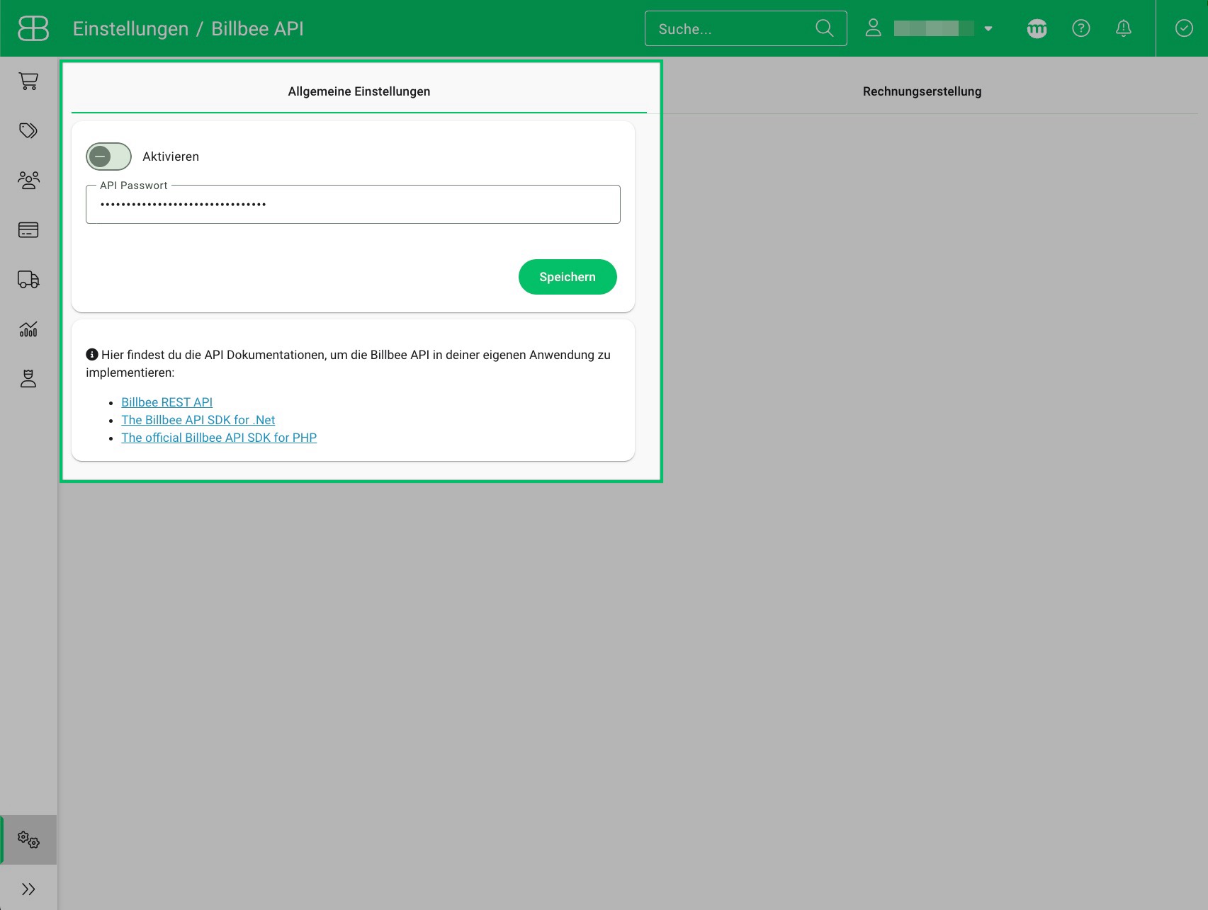Billbee: API-Zugriff unter Einstellungen → Billbee API aktivieren und API-Passwort festlegen