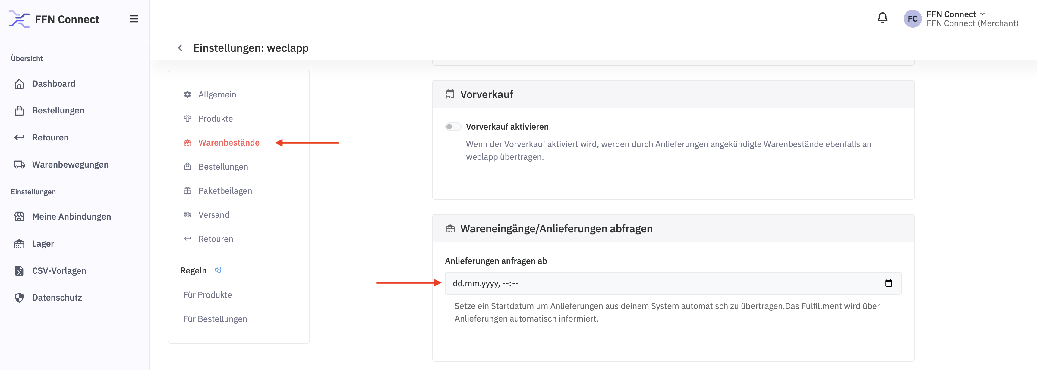 Wareneingänge importieren