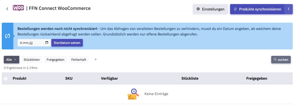 Startdatum für den Bestellabruf setzen